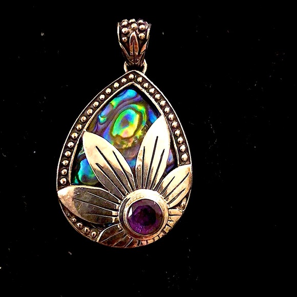 Silver set with abalone pearl and amethyst🌸earrings with pendant 🌺 - Picture 6 of 14